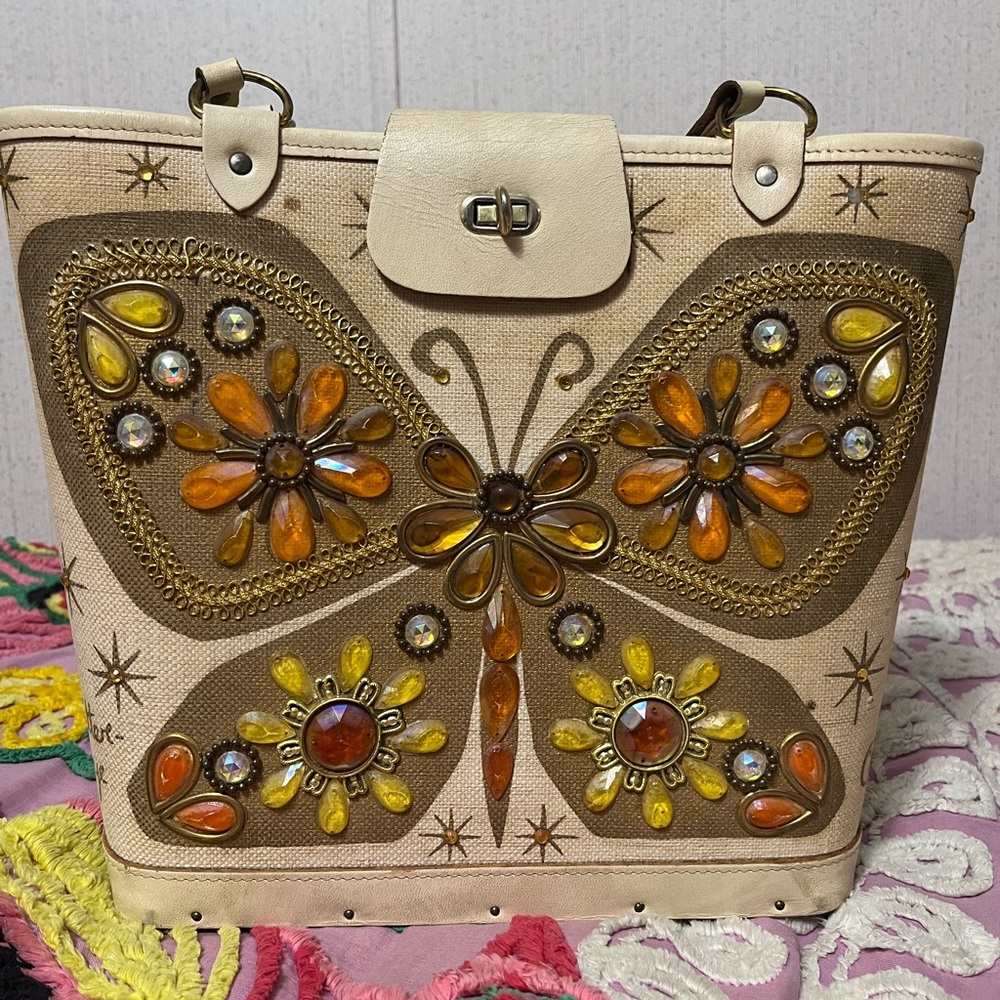 Enid Collins (Vintage 50s era) Canvas “Flutter-Bye” Tote Purse